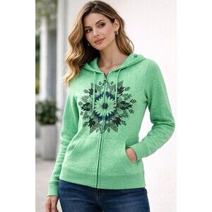 Volcom Green Zip Hoodie Graphic Print Women’s M Cotton Blend